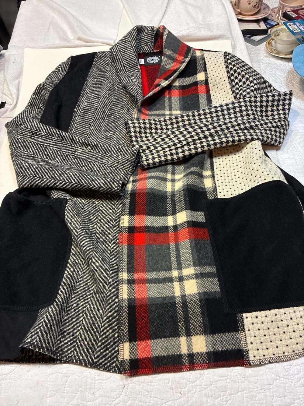 Cameleon Patchwork Jacket Coat Size XS Multi Plaid Herringbone Wool Blend